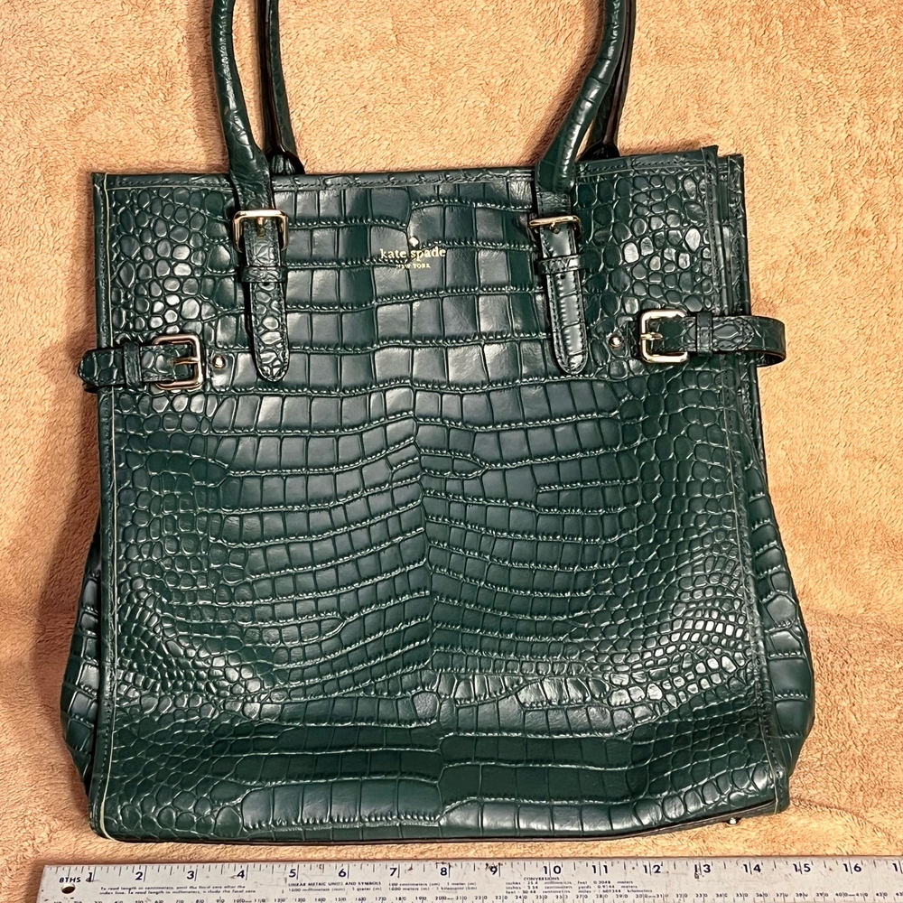 Kate Spade Dark Green Crocodile-Embossed Tote